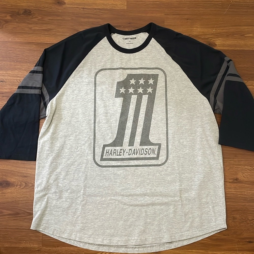 Harley-Davidson Men's #1 3/4 Raglan Tee - Colorblock - Grey Heather XXL